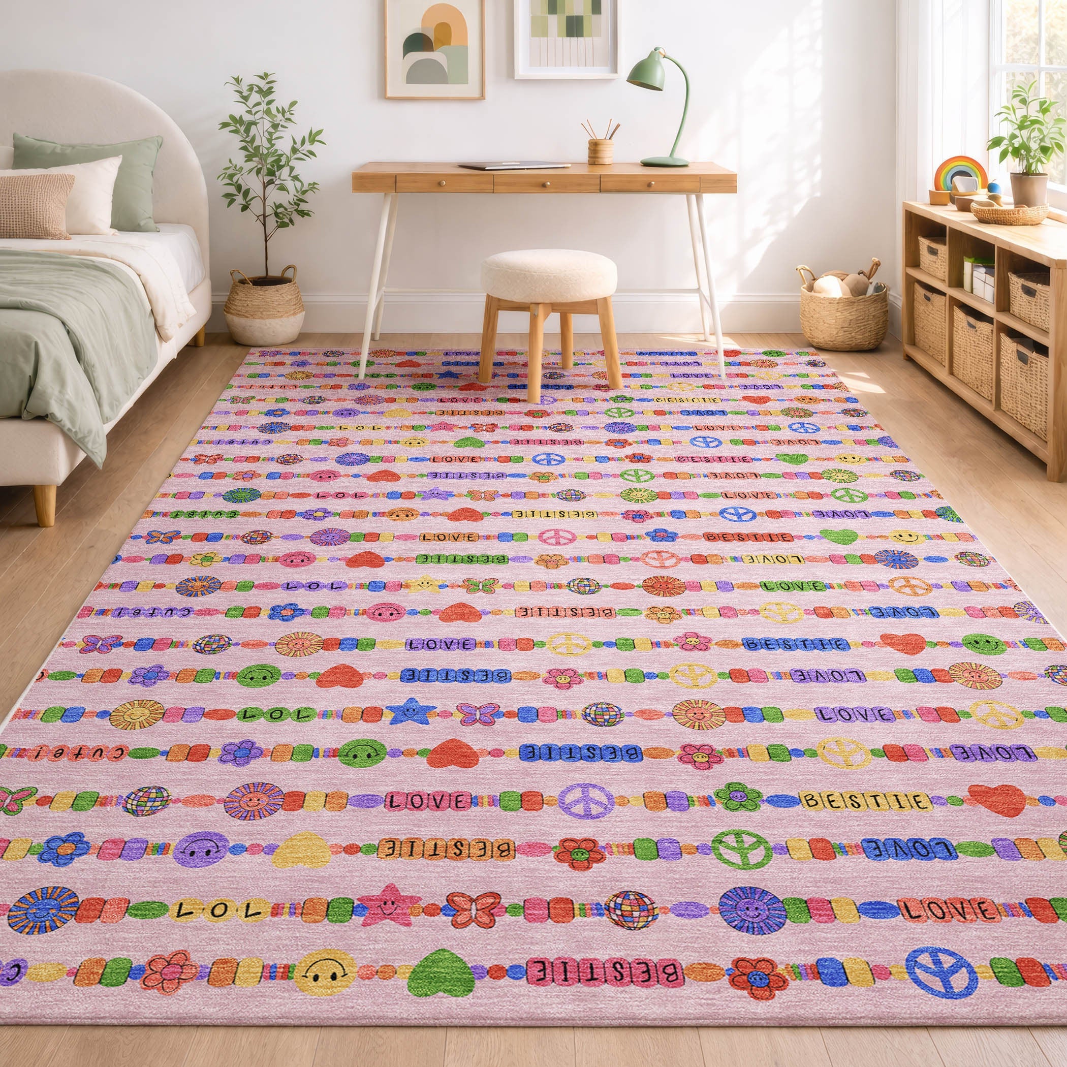 8' X 10' Pink And Fern Green Geometric Washable Indoor Outdoor Area Rug Homeroots Outdoor