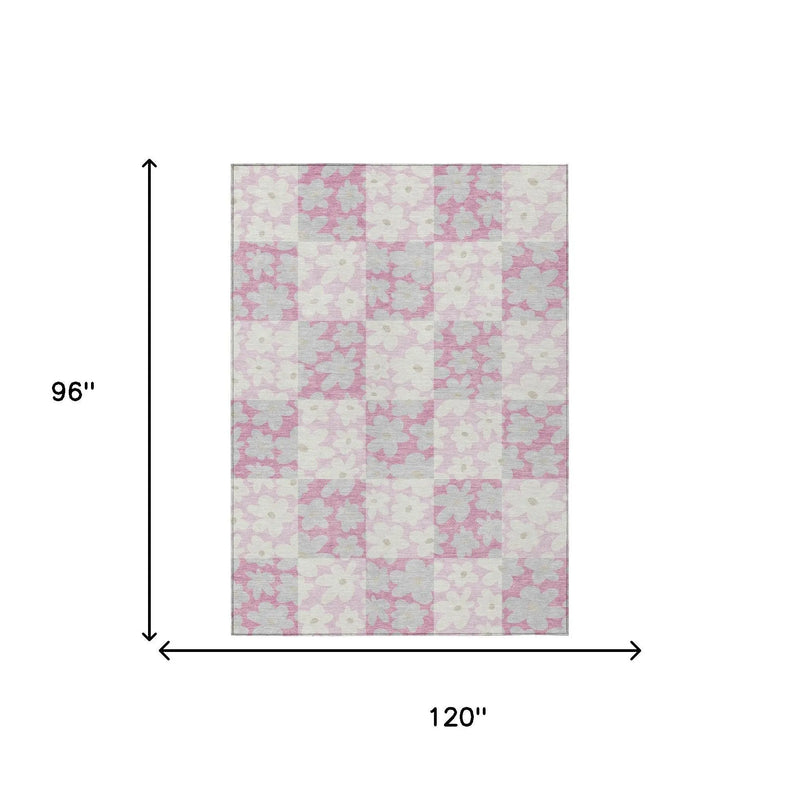 8' X 10' Pink And Gray Floral Washable Indoor Outdoor Area Rug Homeroots Outdoor