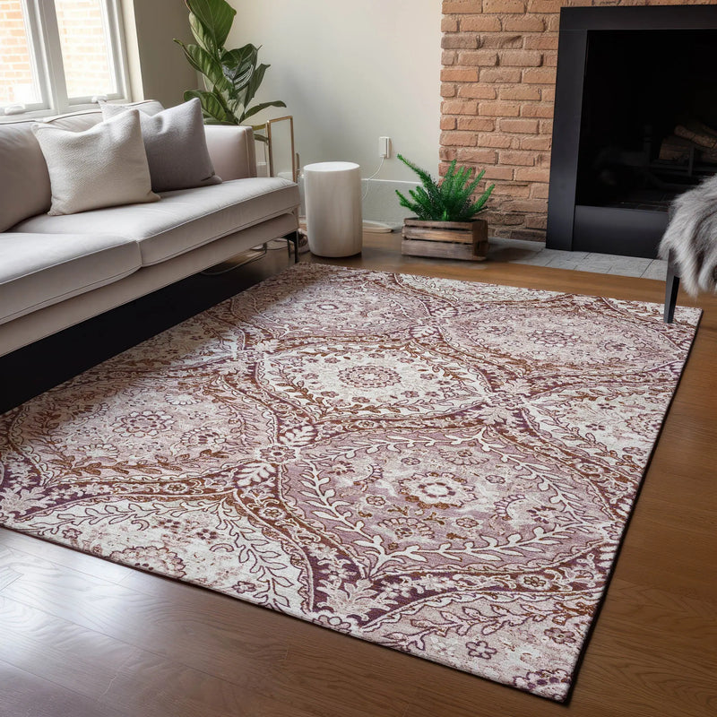 8' X 10' Pink And Green Ogee Washable Indoor Outdoor Area Rug Homeroots Outdoor