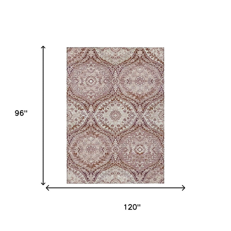 8' X 10' Pink And Green Ogee Washable Indoor Outdoor Area Rug Homeroots Outdoor
