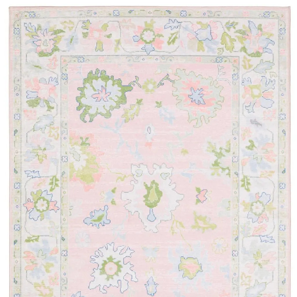 8' X 10' Pink And Green Oriental Washable Area Rug Homeroots Home Decor