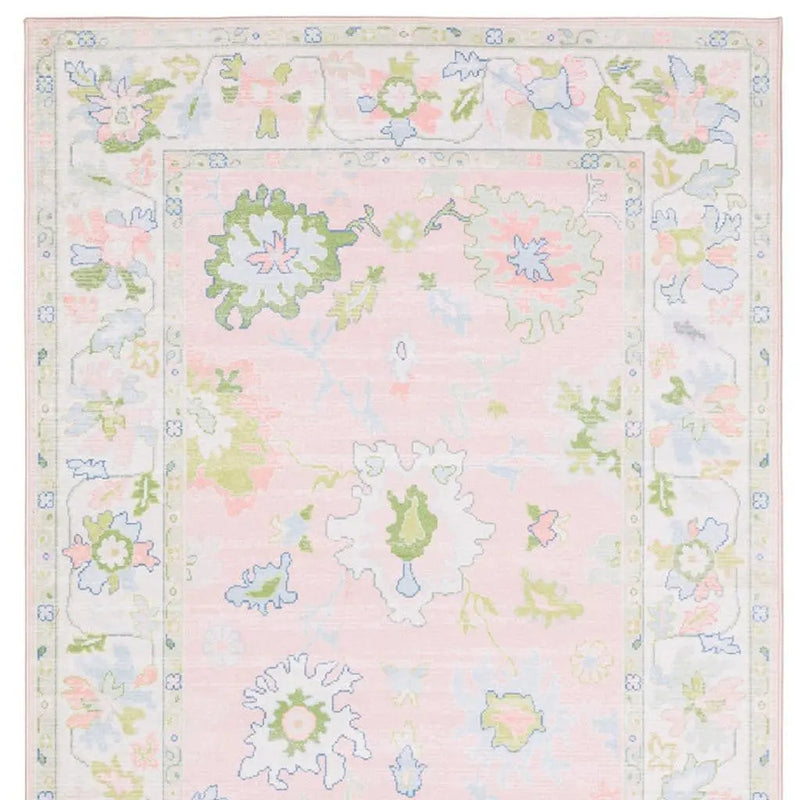 8' X 10' Pink And Green Oriental Washable Area Rug Homeroots Home Decor