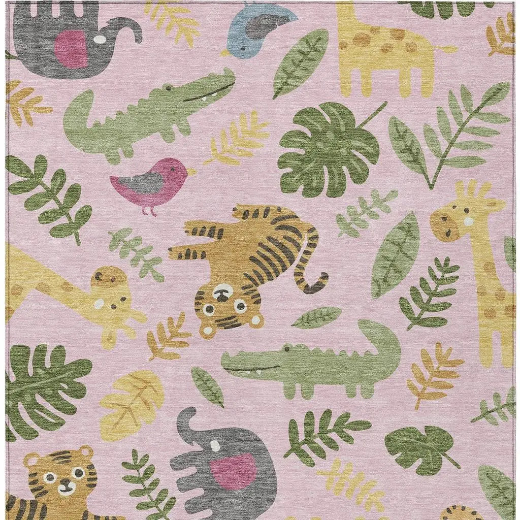 8' X 10' Pink And Ivory Abstract Washable Indoor Outdoor Area Rug Homeroots Outdoor