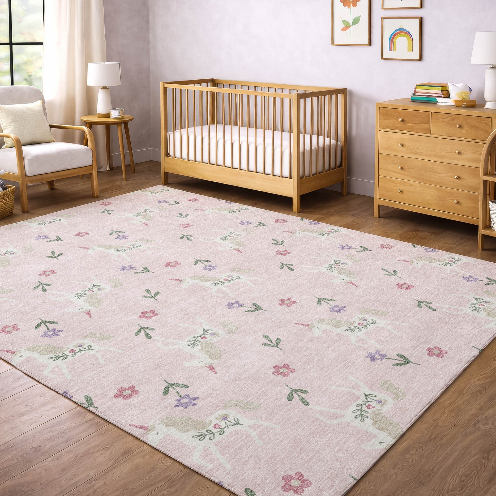 8' X 10' Pink And Ivory Floral Washable Indoor Outdoor Area Rug Homeroots Outdoor