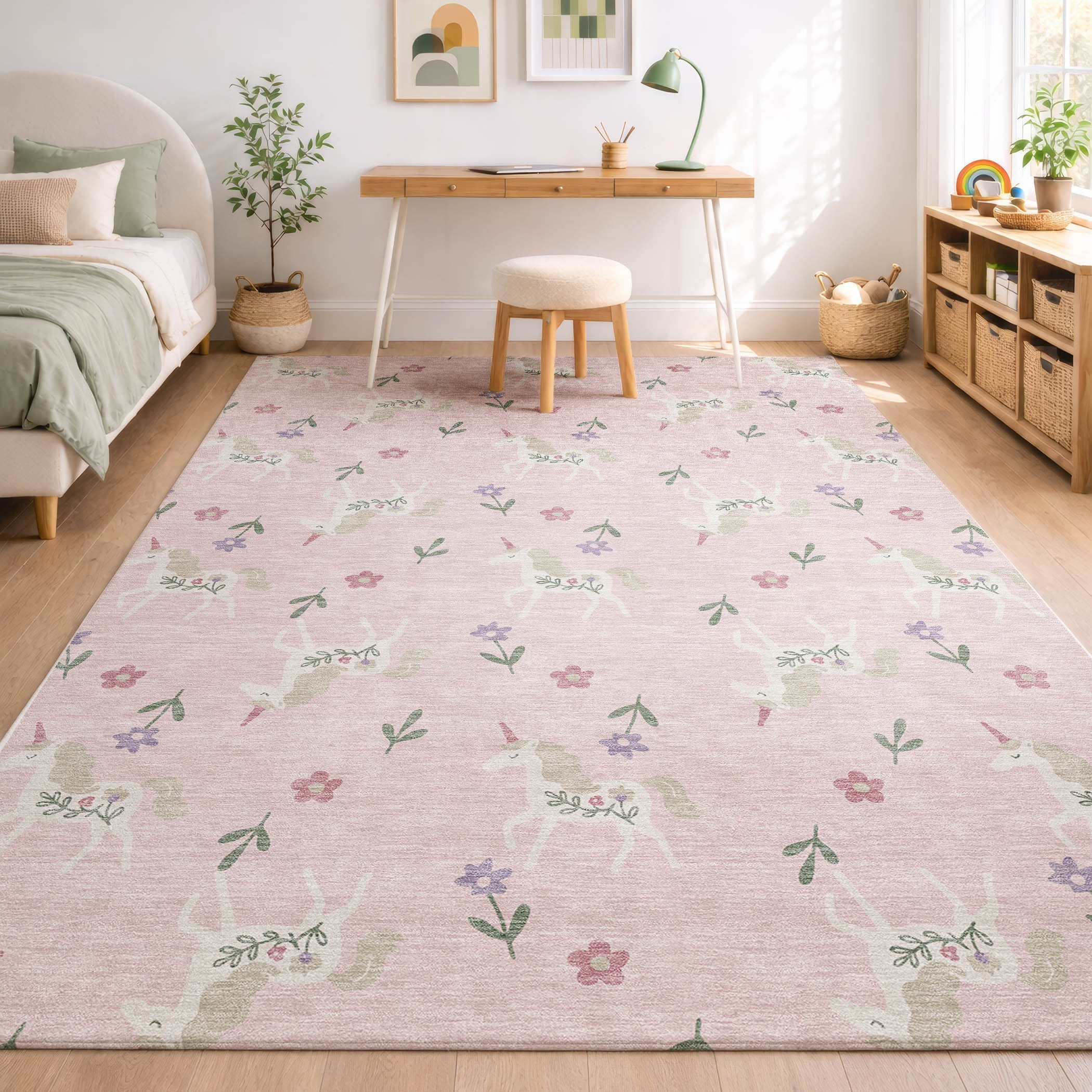 8' X 10' Pink And Ivory Floral Washable Indoor Outdoor Area Rug Homeroots Outdoor