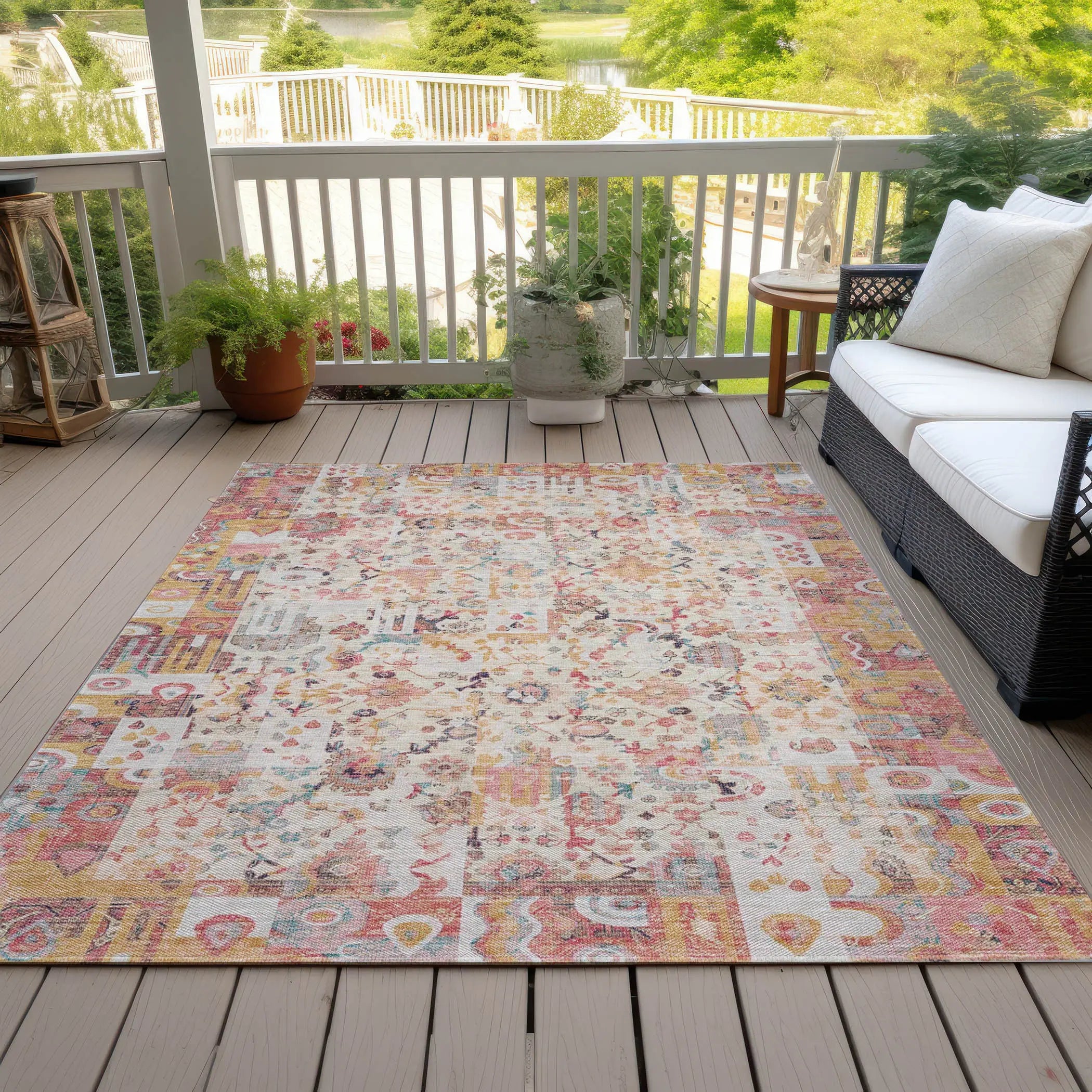 8' X 10' Pink And Ivory Patchwork Washable Indoor Outdoor Area Rug Homeroots Outdoor