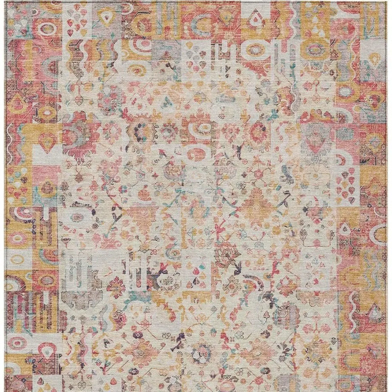 8' X 10' Pink And Ivory Patchwork Washable Indoor Outdoor Area Rug Homeroots Outdoor