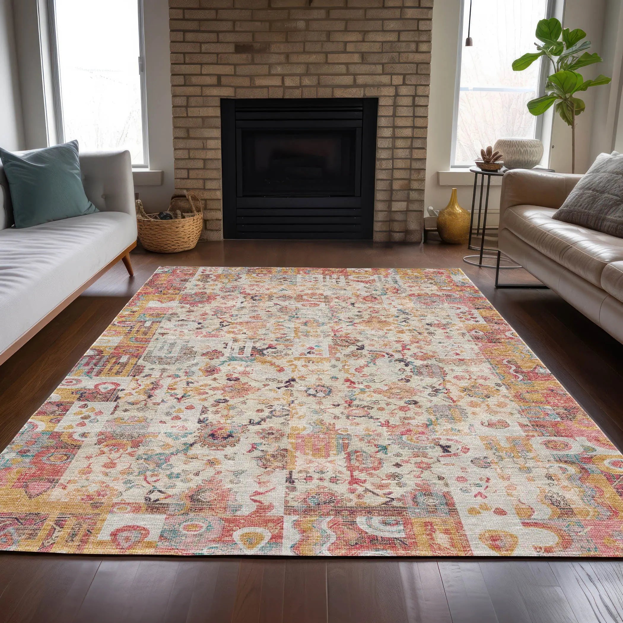 8' X 10' Pink And Ivory Patchwork Washable Indoor Outdoor Area Rug Homeroots Outdoor