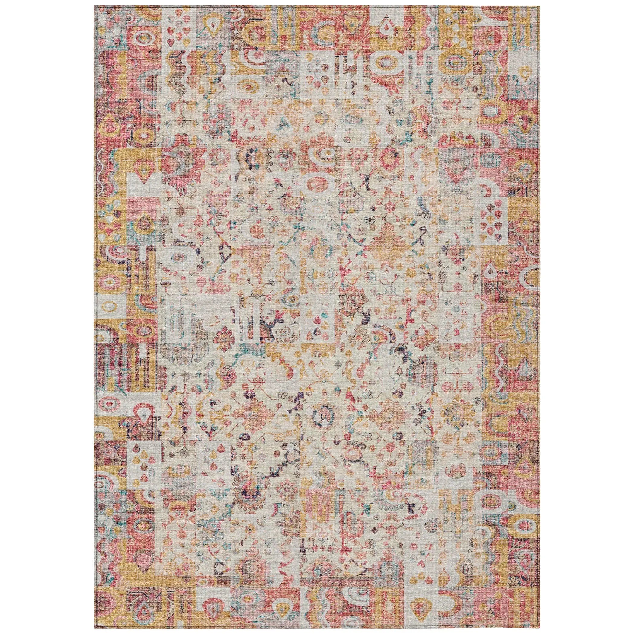 8' X 10' Pink And Ivory Patchwork Washable Indoor Outdoor Area Rug Homeroots Outdoor
