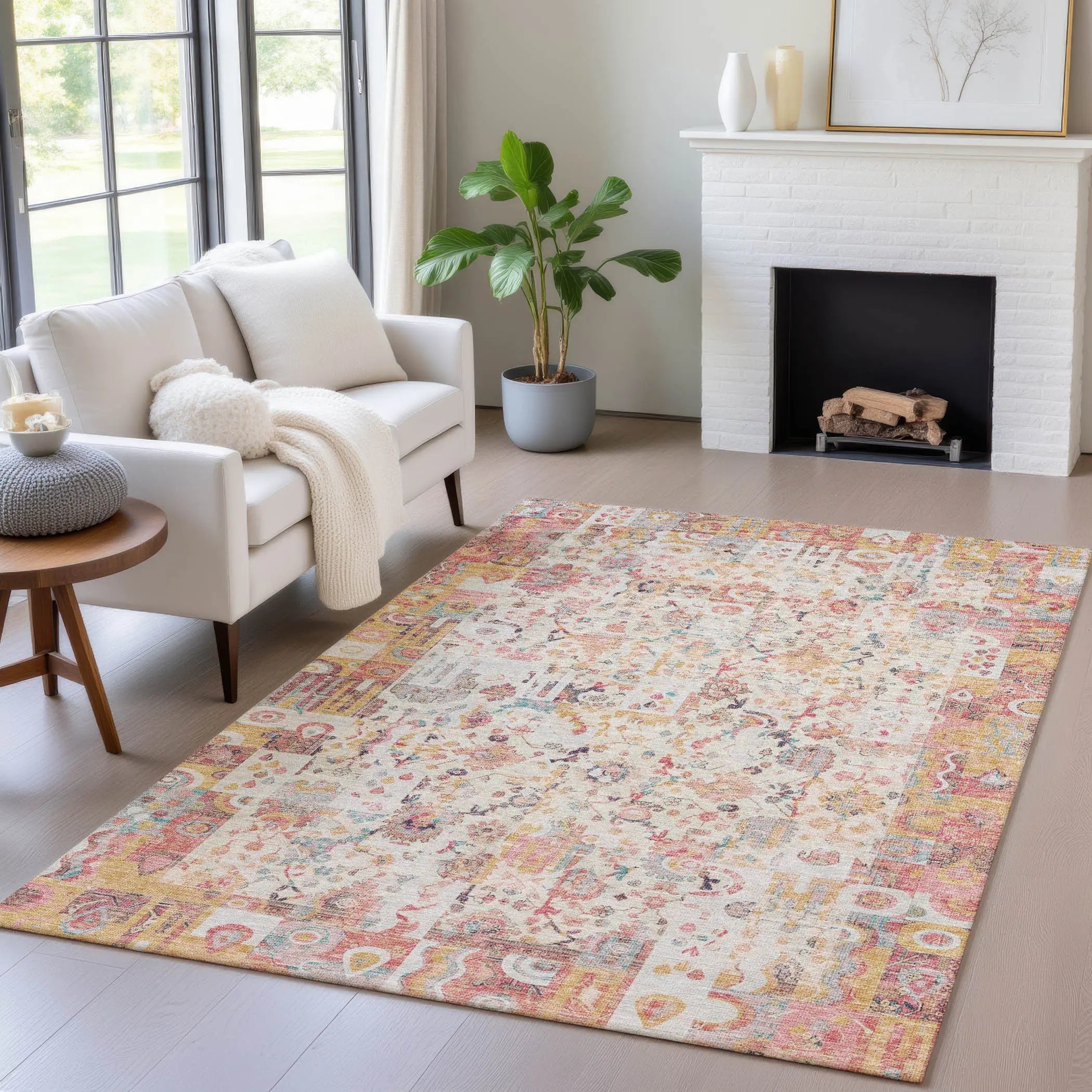 8' X 10' Pink And Ivory Patchwork Washable Indoor Outdoor Area Rug Homeroots Outdoor