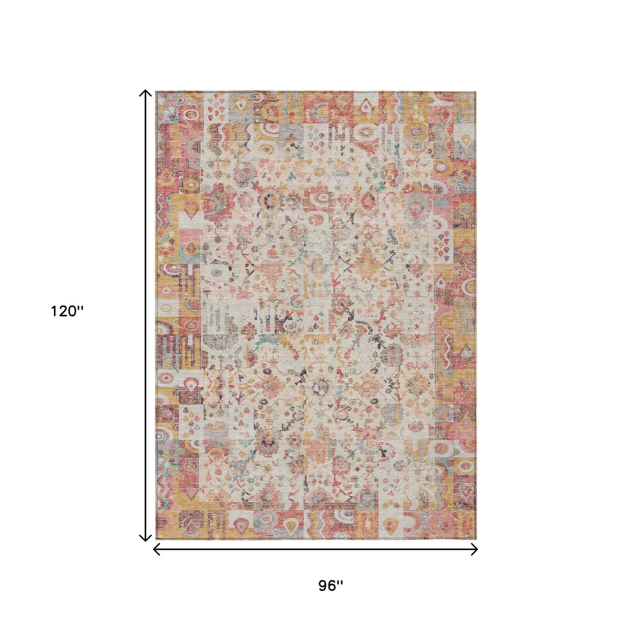8' X 10' Pink And Ivory Patchwork Washable Indoor Outdoor Area Rug Homeroots Outdoor