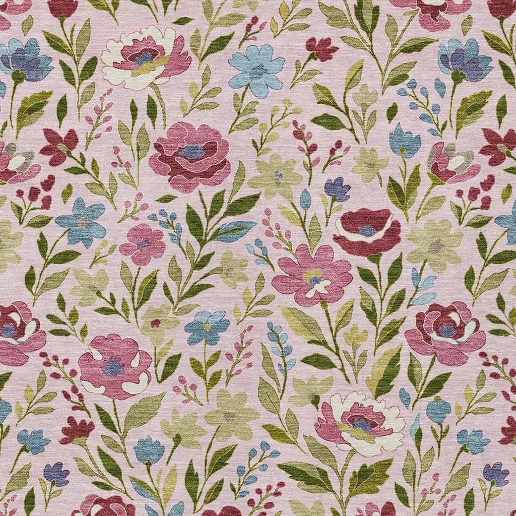 8' X 10' Pink And Linen Floral Washable Indoor Outdoor Area Rug Homeroots Outdoor