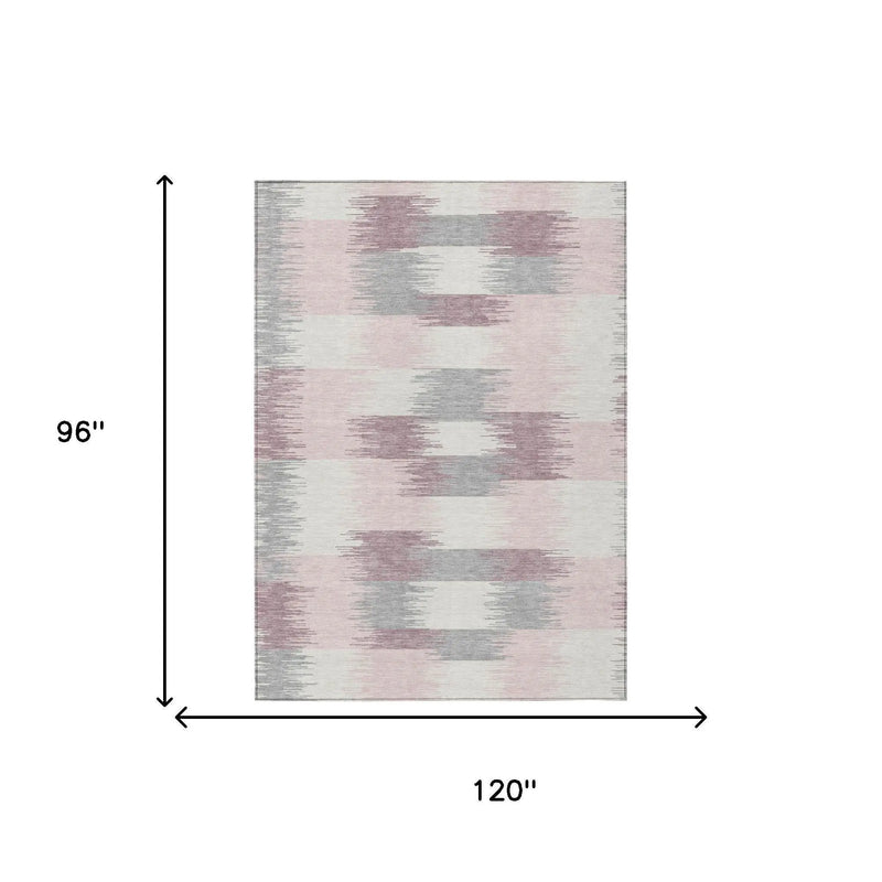 8' X 10' Pink And Linen Geometric Washable Indoor Outdoor Area Rug Homeroots Outdoor