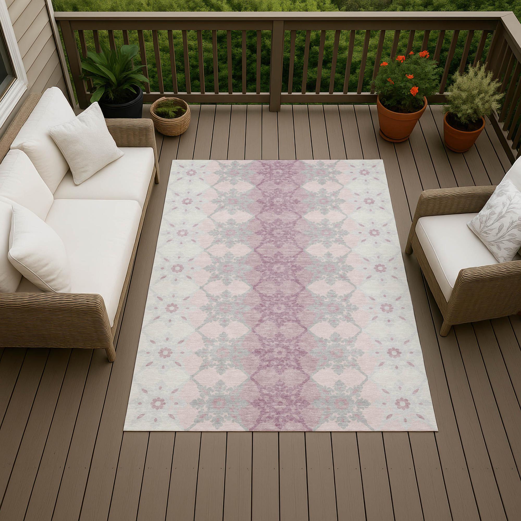 8' X 10' Pink And Pearl Floral Medallion Washable Indoor Outdoor Area Rug Homeroots Outdoor