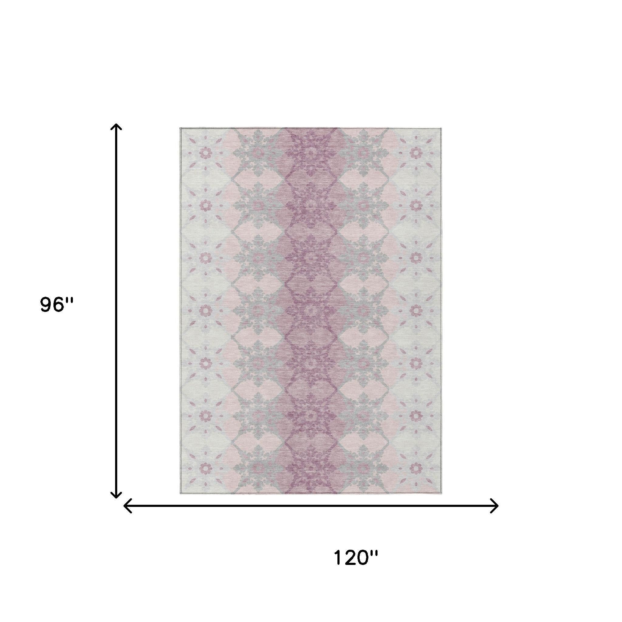 8' X 10' Pink And Pearl Floral Medallion Washable Indoor Outdoor Area Rug Homeroots Outdoor