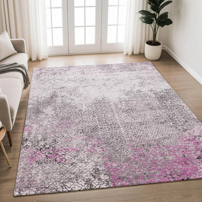 Purple and gray abstract area rug, plush synthetic material, modern style, perfect for stylish home decor.