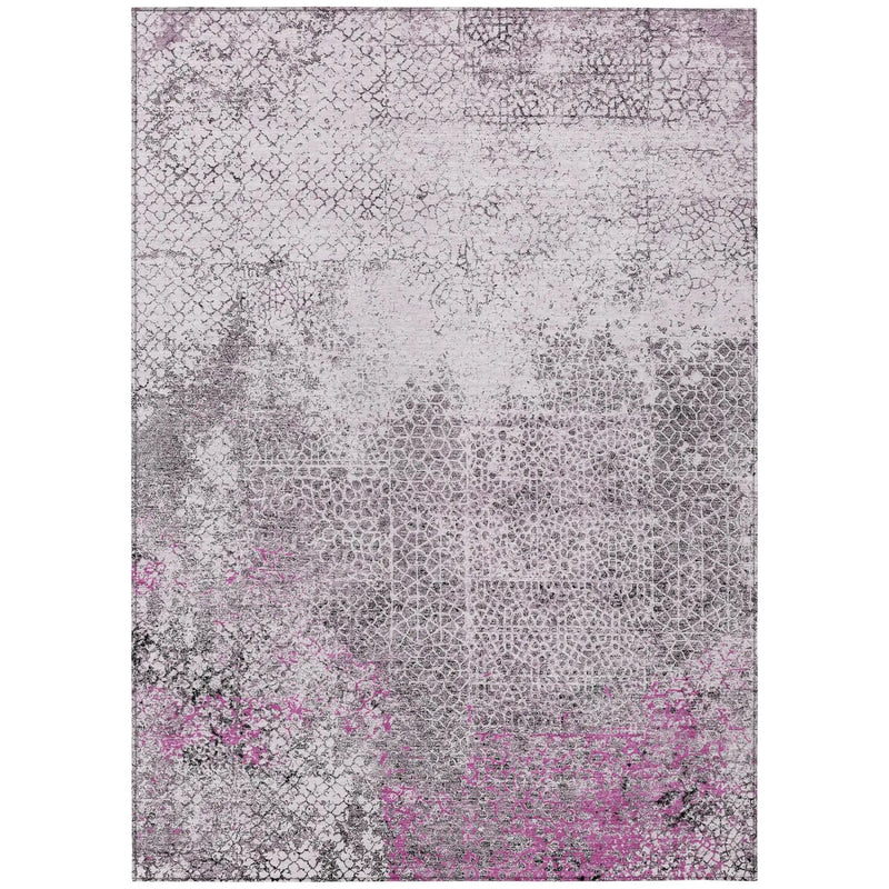 Purple and gray abstract area rug with a textured pattern, perfect for modern home decor. Durable synthetic materials.