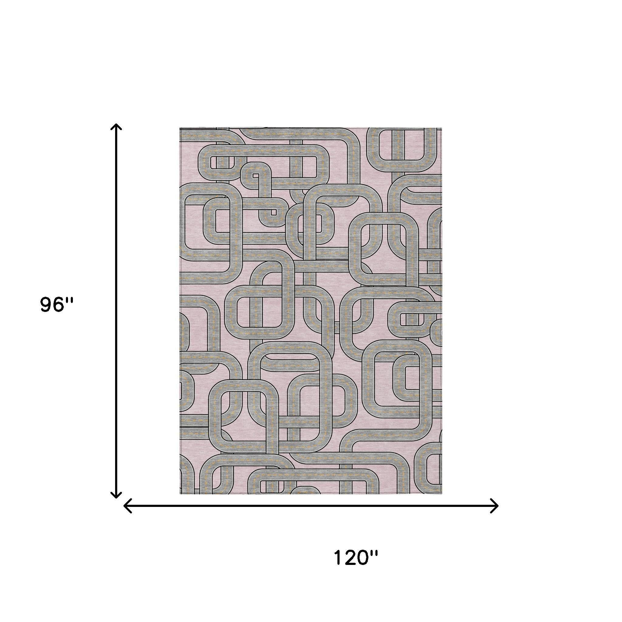 8' X 10' Pink And Pewter Geometric Washable Indoor Outdoor Area Rug Homeroots Outdoor