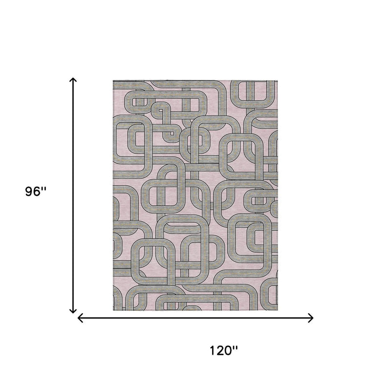 8' X 10' Pink And Pewter Geometric Washable Indoor Outdoor Area Rug Homeroots Outdoor