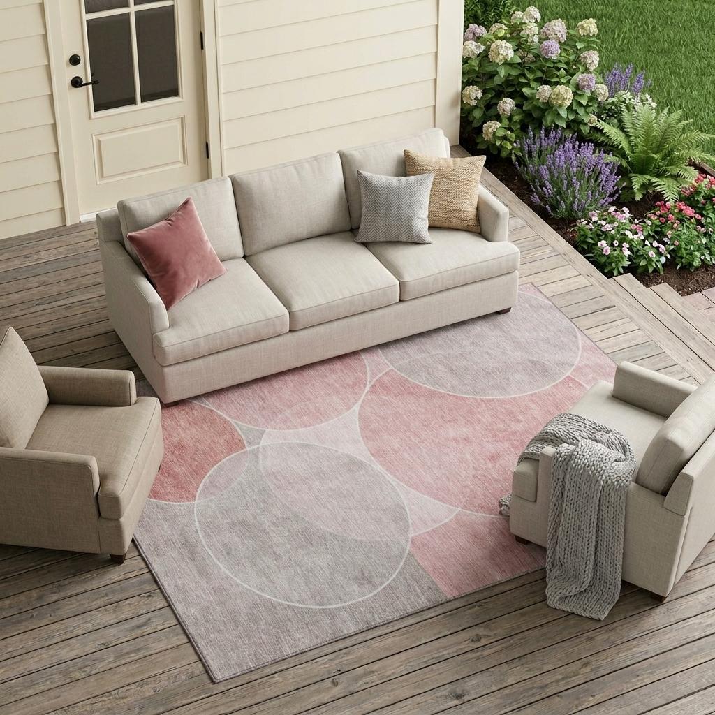 8' X 10' Pink And Pewter Geometric Washable Indoor Outdoor Area Rug Homeroots Outdoor