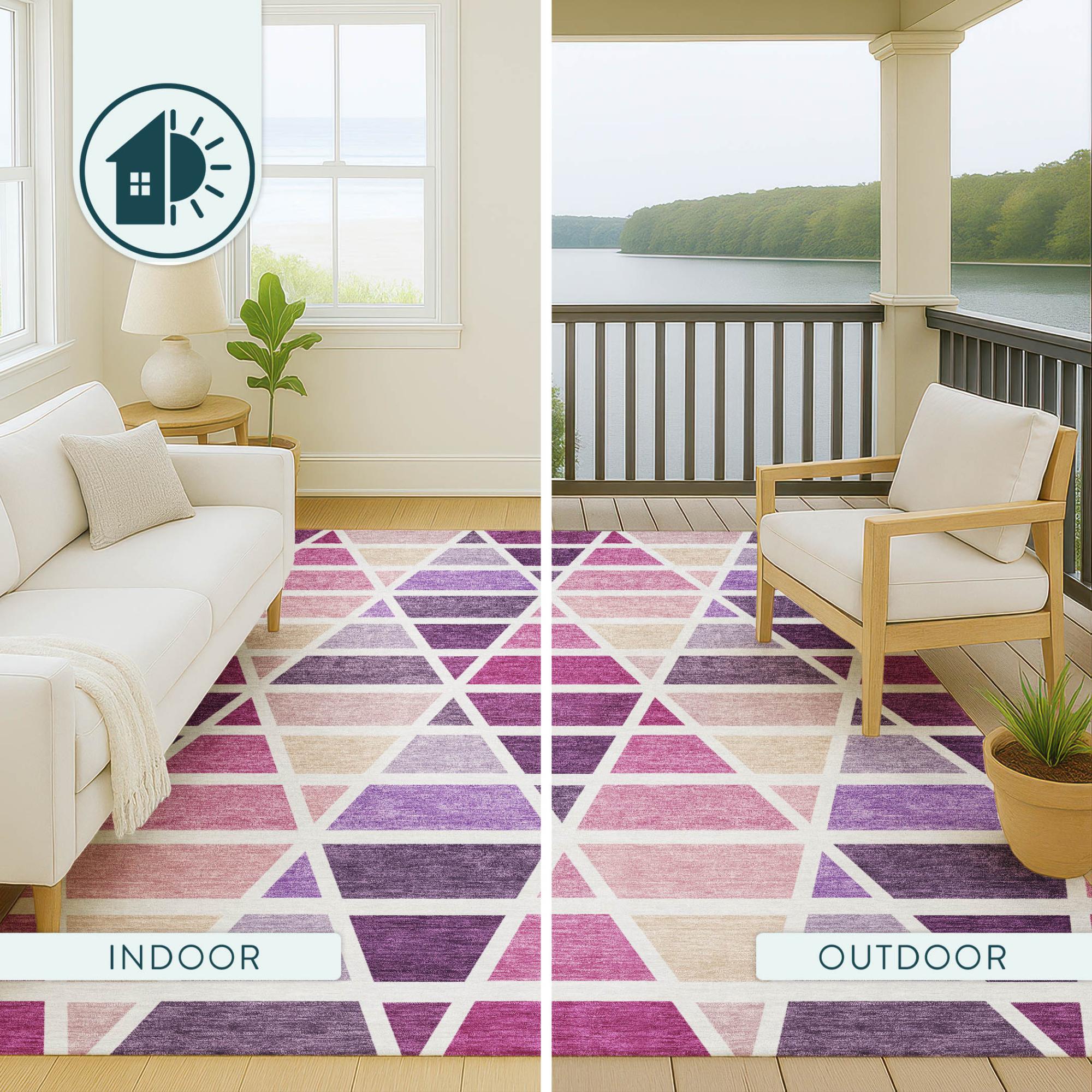 8' X 10' Pink And White Geometric Washable Indoor Outdoor Area Rug Homeroots Outdoor