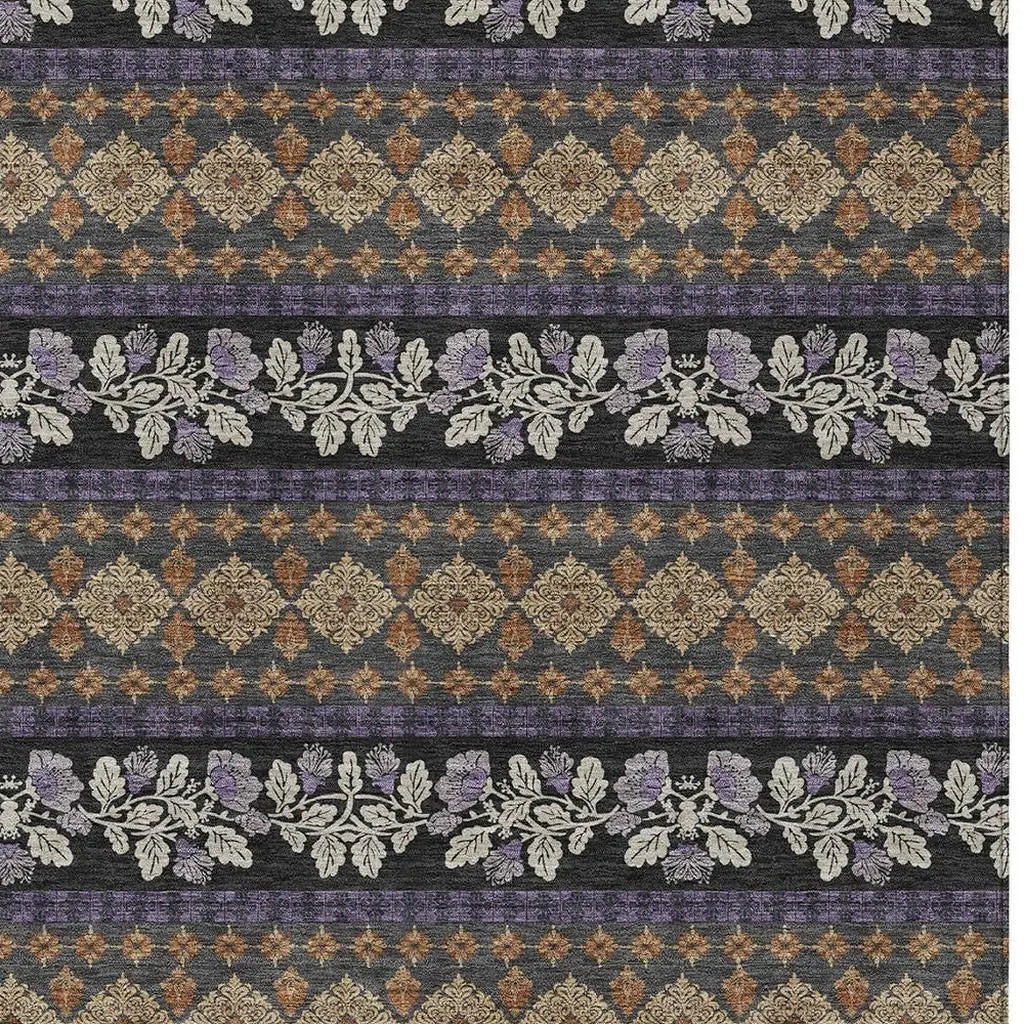 8' X 10' Plum And Copper Striped Washable Indoor Outdoor Area Rug Homeroots Outdoor