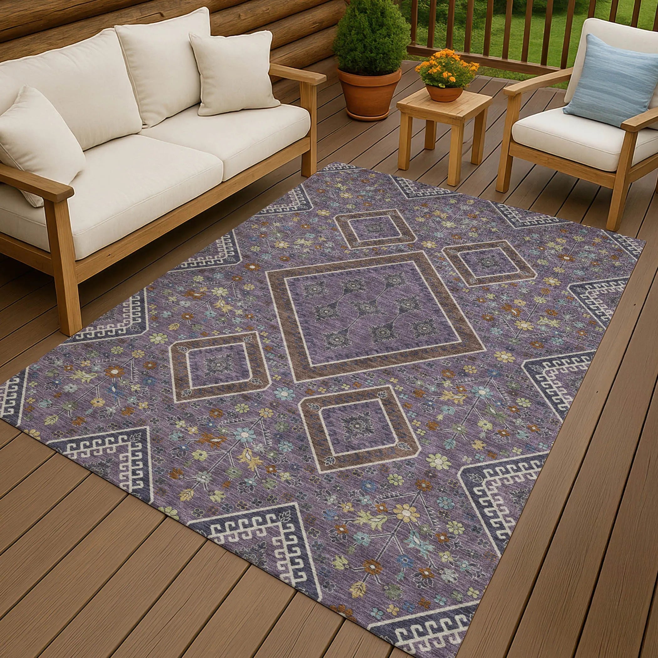 8' X 10' Plum And Eggplant Medallion Washable Indoor Outdoor Area Rug Homeroots Outdoor