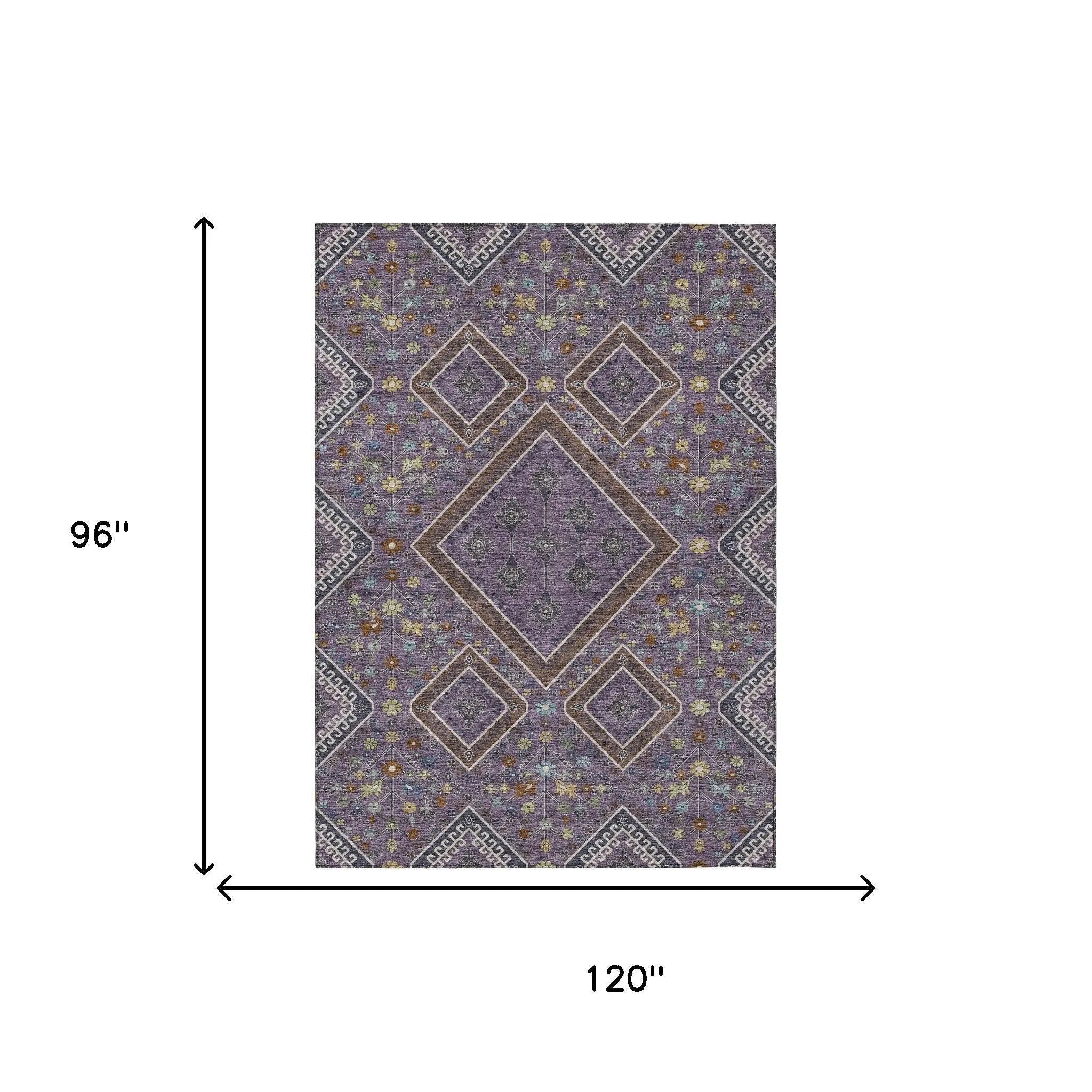 8' X 10' Plum And Eggplant Medallion Washable Indoor Outdoor Area Rug Homeroots Outdoor