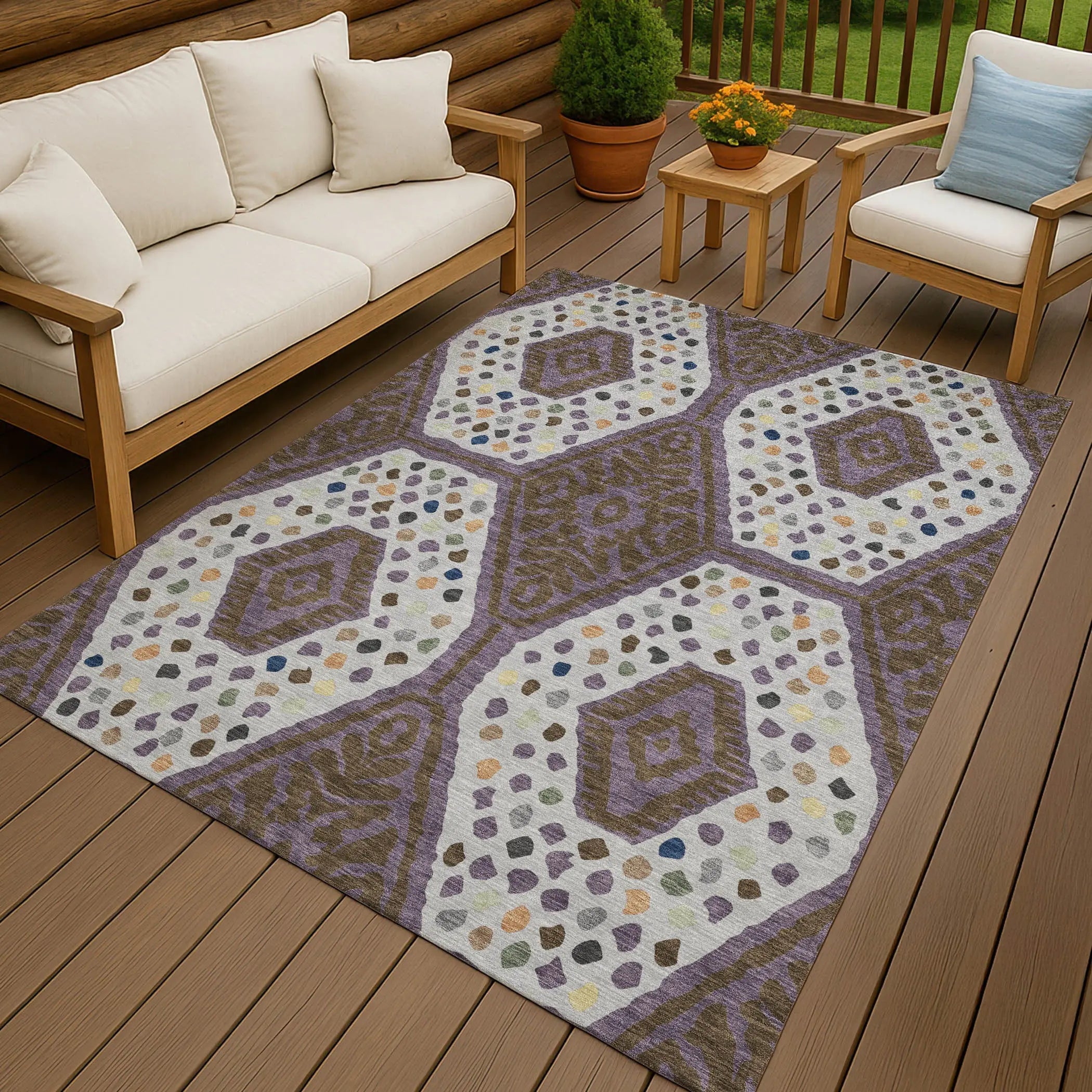 8' X 10' Plum And Eggplant Tribal Washable Indoor Outdoor Area Rug Homeroots Outdoor