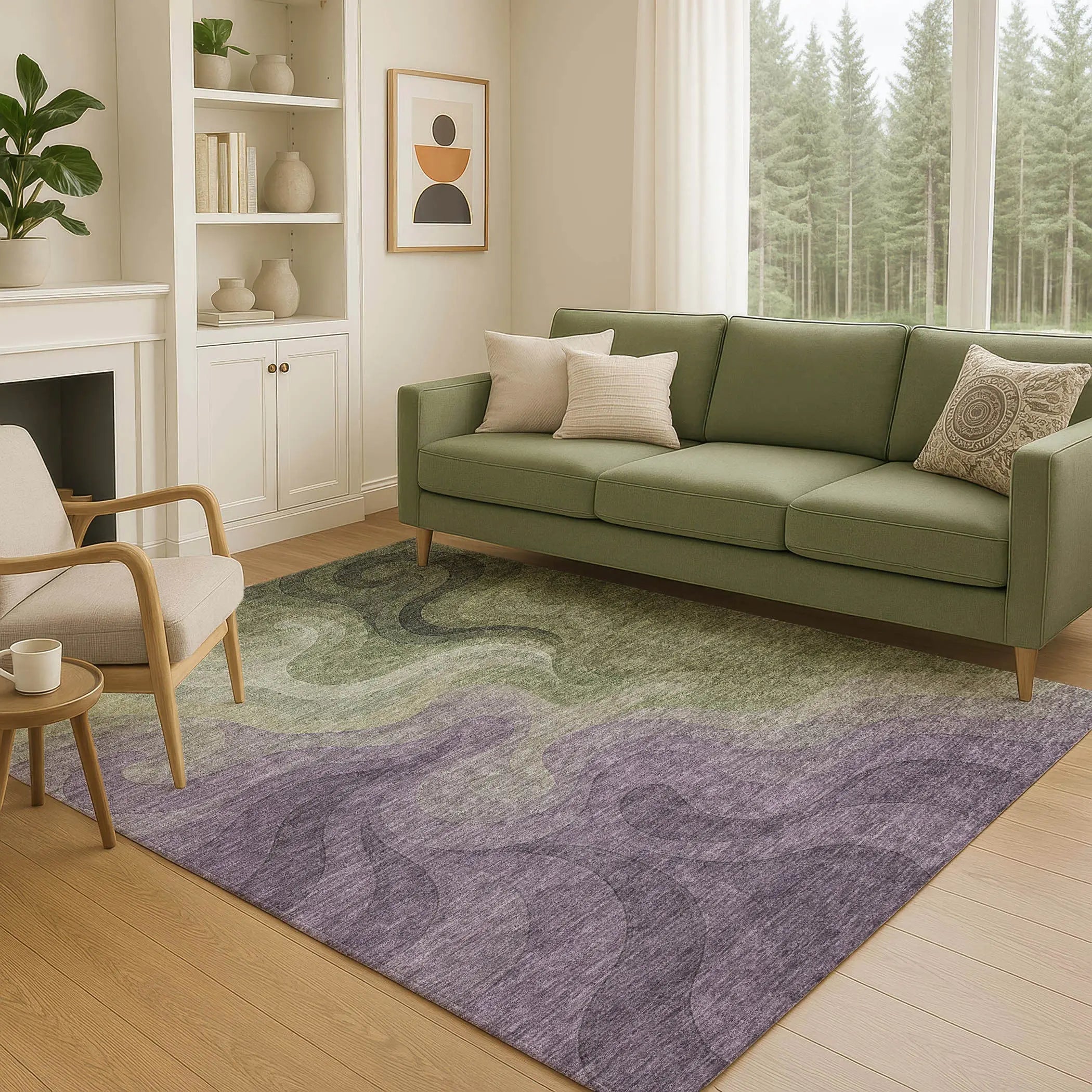 8' X 10' Plum And Green Abstract Washable Indoor Outdoor Area Rug Homeroots Outdoor