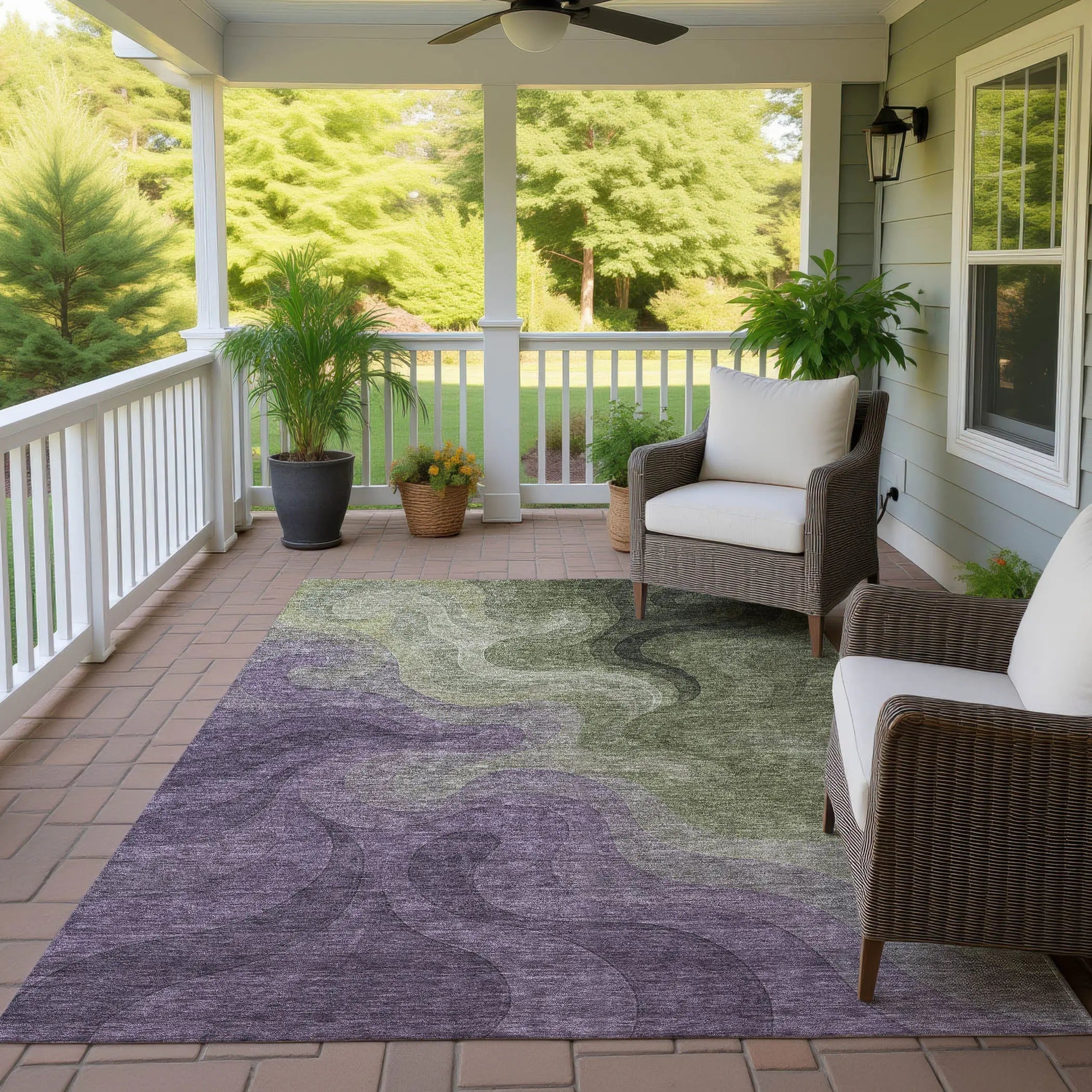 8' X 10' Plum And Green Abstract Washable Indoor Outdoor Area Rug Homeroots Outdoor