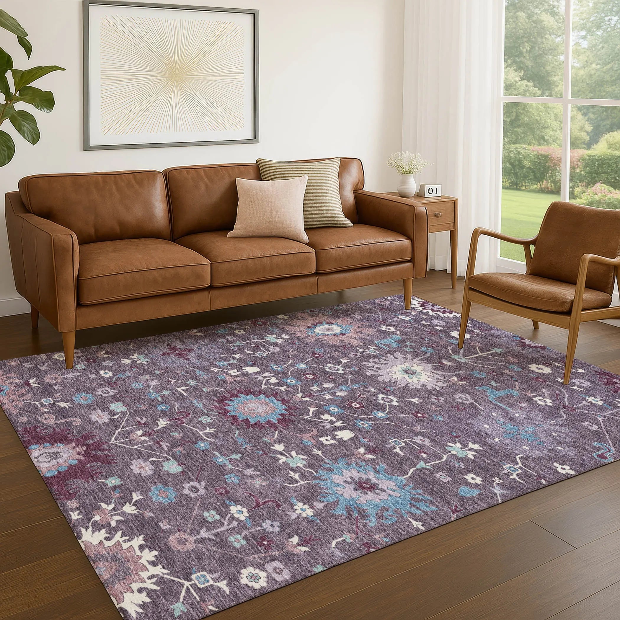 8' X 10' Plum And Lavender Faux Bois Washable Indoor Outdoor Area Rug Homeroots Outdoor