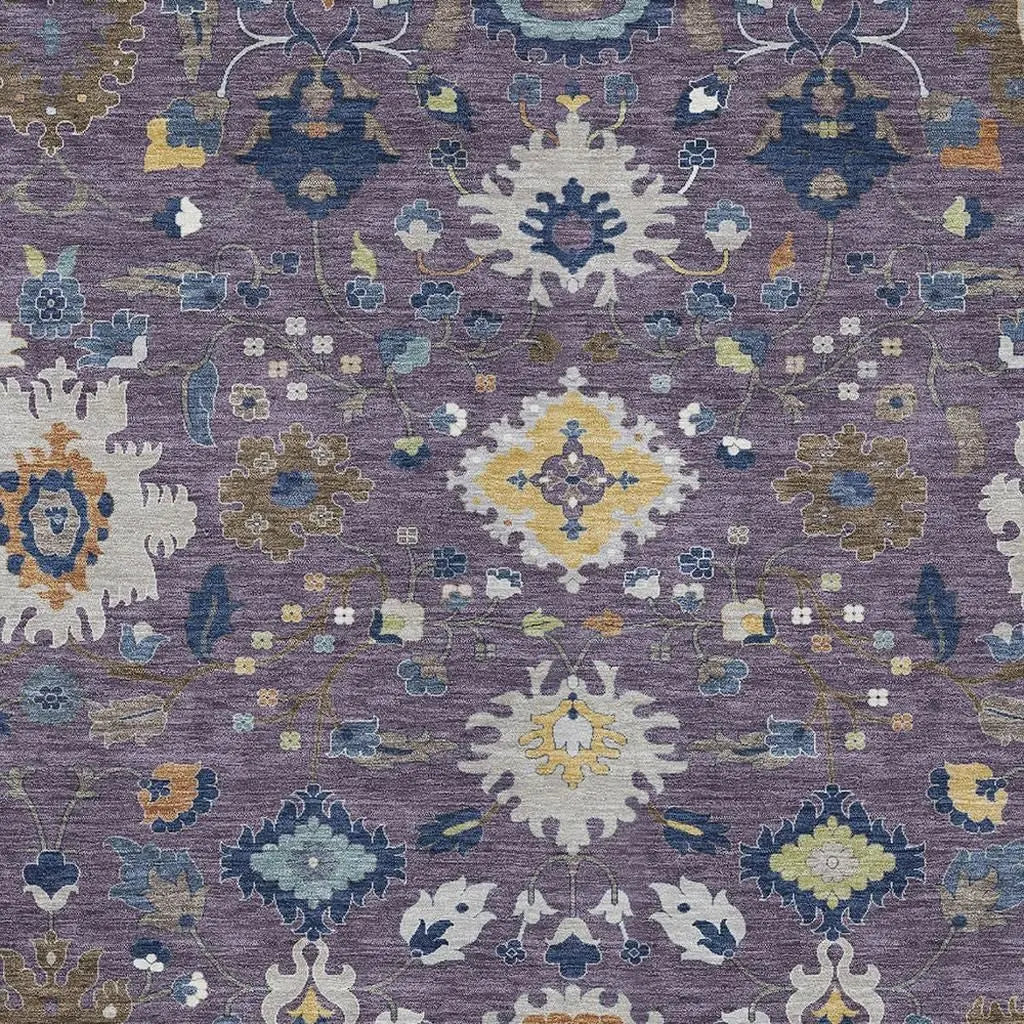 8' X 10' Plum And Navy Blue Floral Medallion Washable Indoor Outdoor Area Rug Homeroots Outdoor