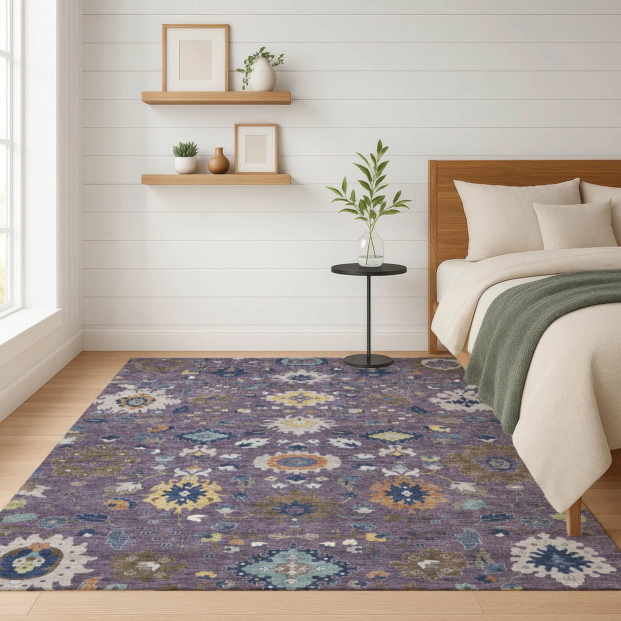 8' X 10' Plum And Navy Blue Floral Medallion Washable Indoor Outdoor Area Rug Homeroots Outdoor