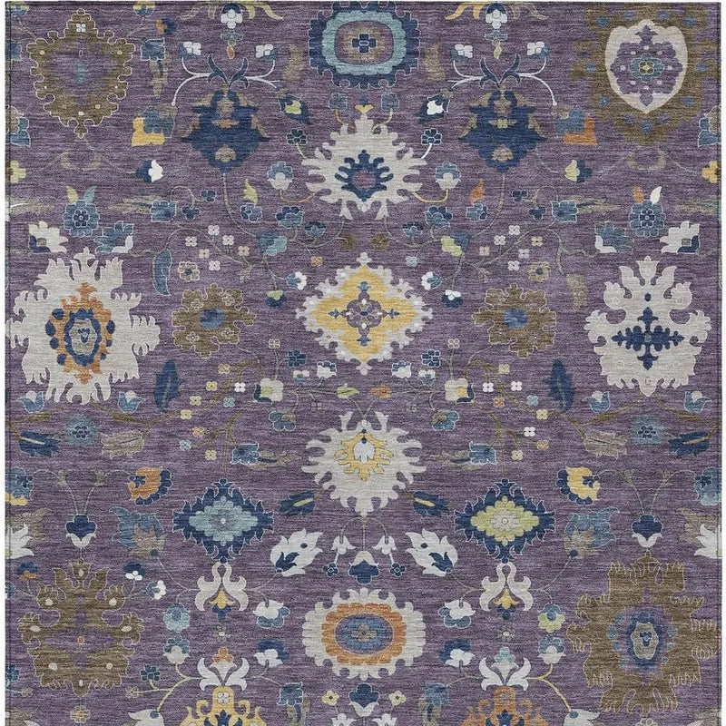 8' X 10' Plum And Navy Blue Floral Medallion Washable Indoor Outdoor Area Rug Homeroots Outdoor