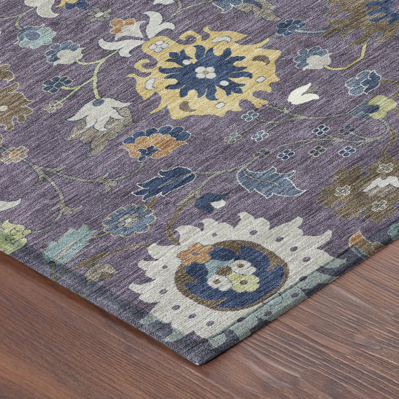 8' X 10' Plum And Navy Blue Floral Medallion Washable Indoor Outdoor Area Rug Homeroots Outdoor