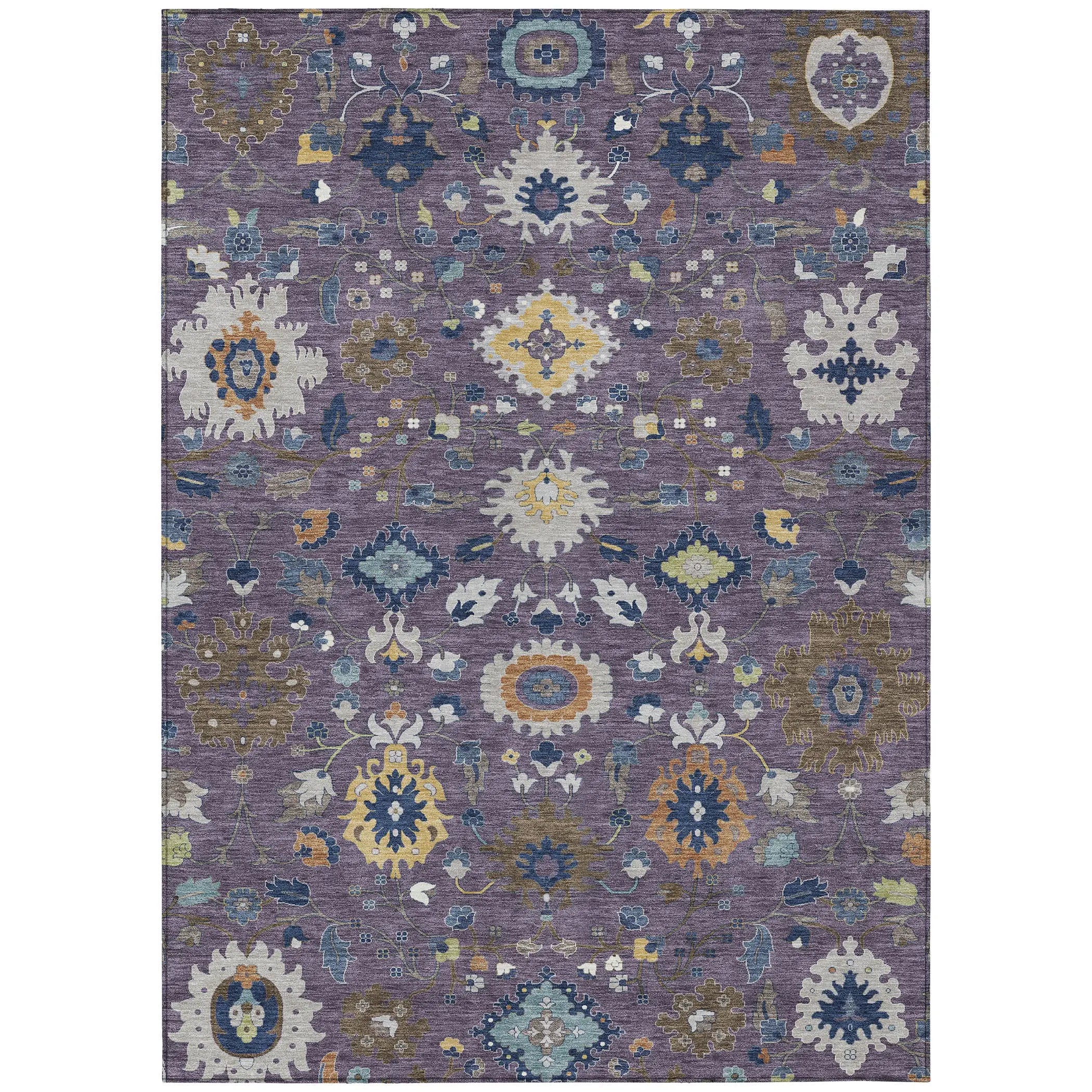 8' X 10' Plum And Navy Blue Floral Medallion Washable Indoor Outdoor Area Rug Homeroots Outdoor