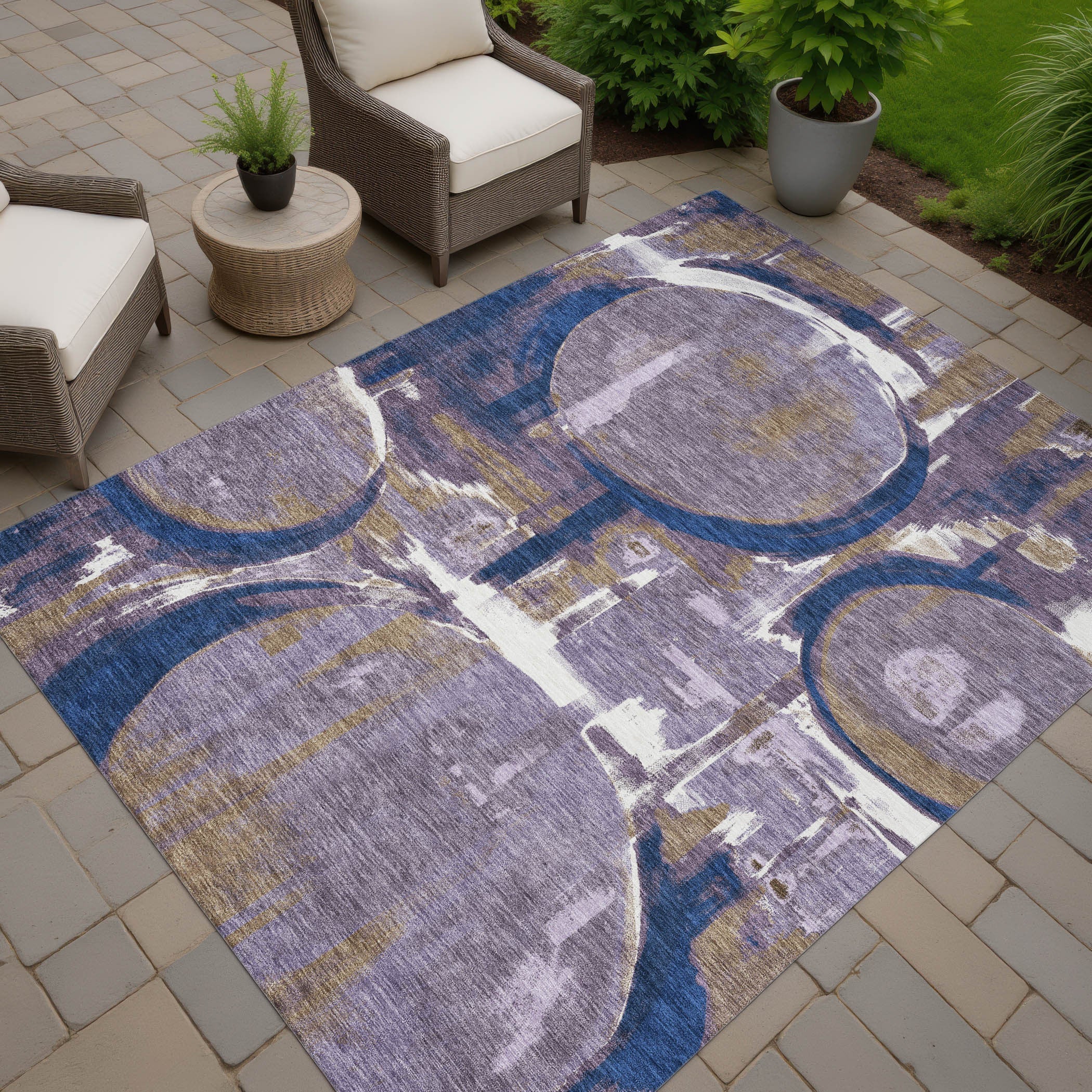 8' X 10' Plum And Purple Abstract Washable Indoor Outdoor Area Rug Homeroots Outdoor