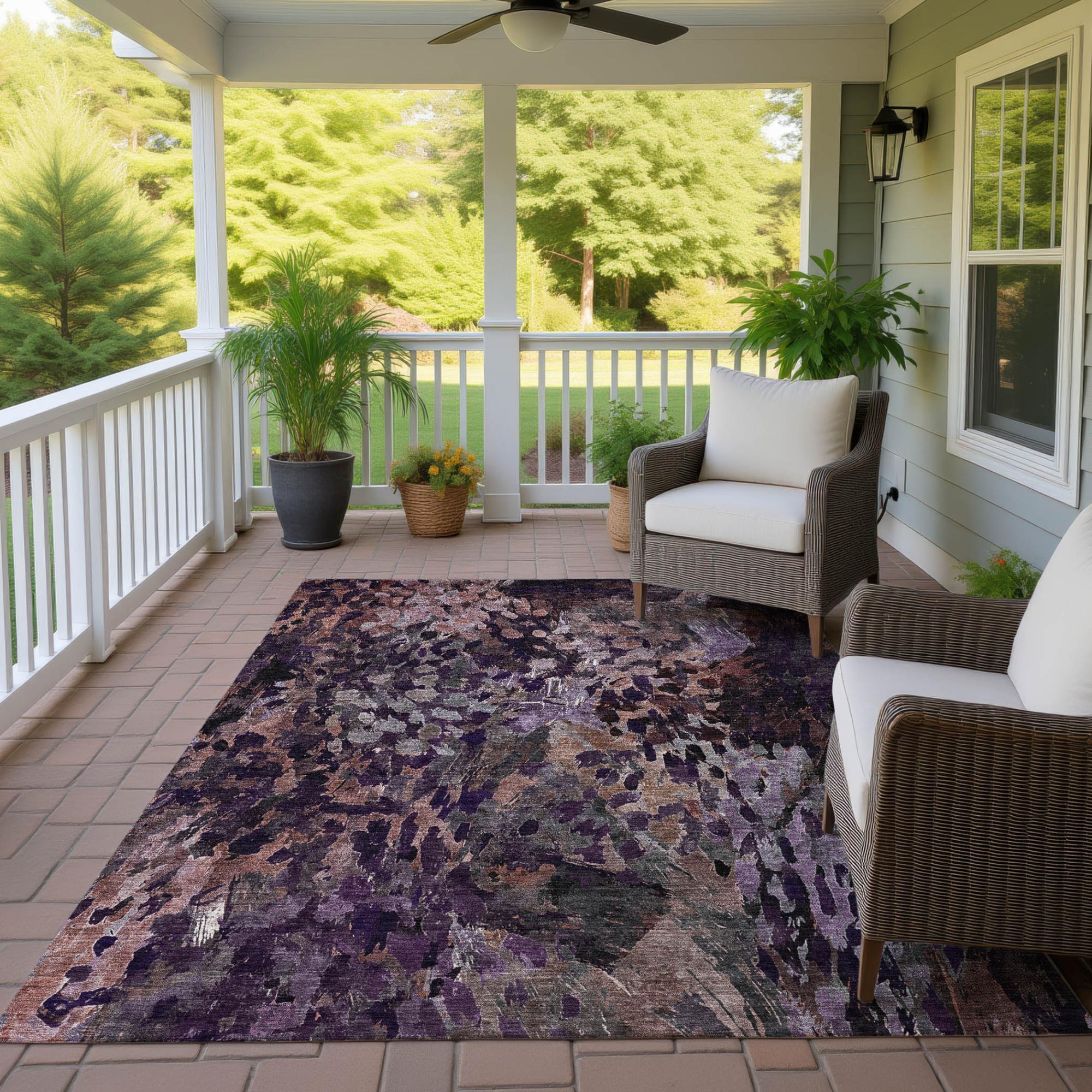 8' X 10' Plum And Purple Abstract Washable Indoor Outdoor Area Rug Homeroots Outdoor
