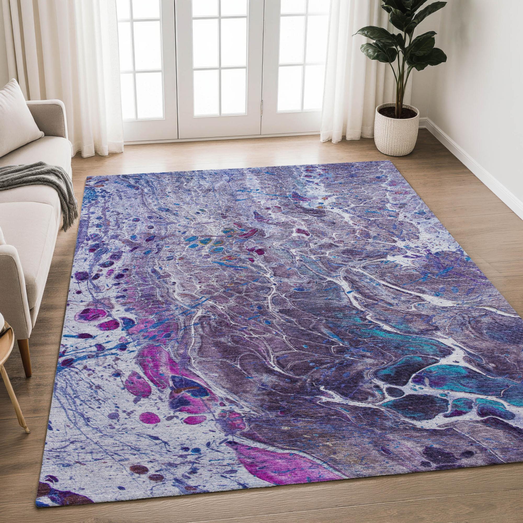 8' X 10' Plum And Purple Abstract Washable Indoor Outdoor Area Rug Homeroots Outdoor