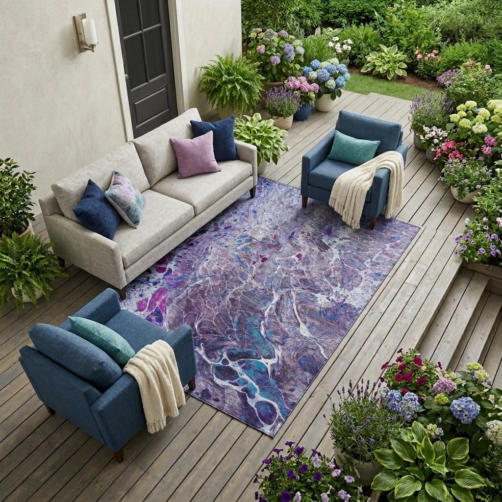 8' X 10' Plum And Purple Abstract Washable Indoor Outdoor Area Rug Homeroots Outdoor