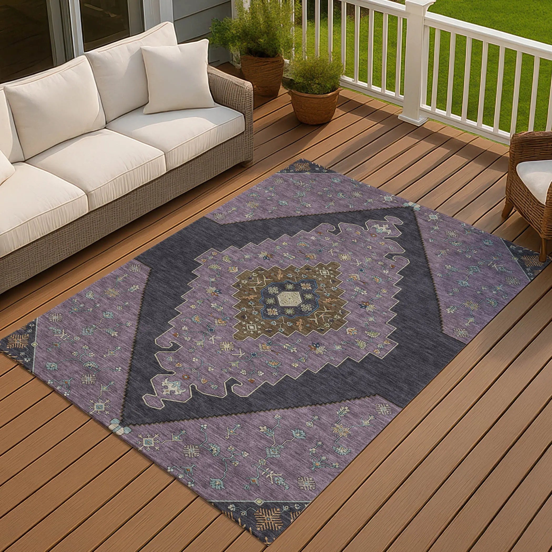 8' X 10' Plum And Purple Geometric Washable Indoor Outdoor Area Rug Homeroots Outdoor