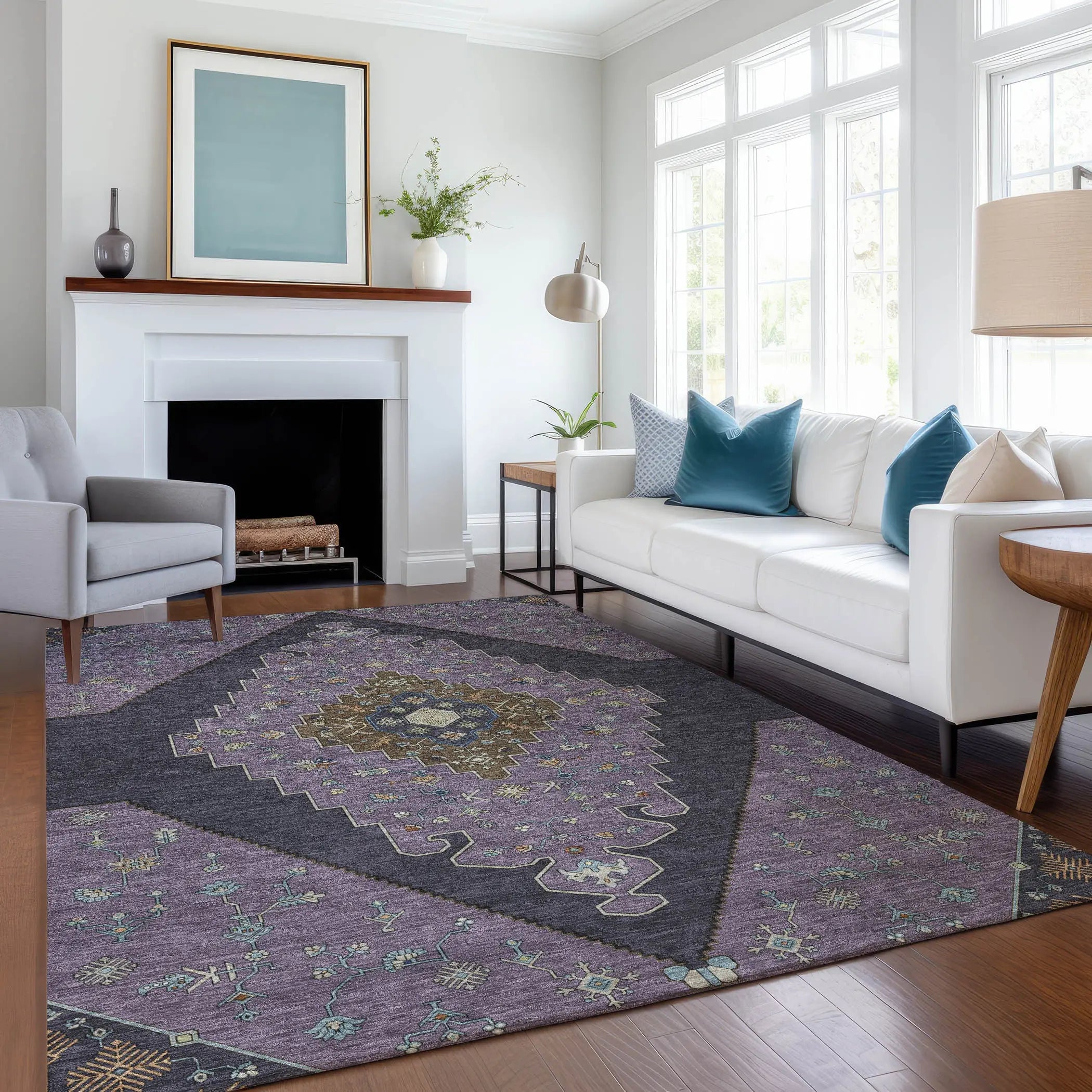 8' X 10' Plum And Purple Geometric Washable Indoor Outdoor Area Rug Homeroots Outdoor