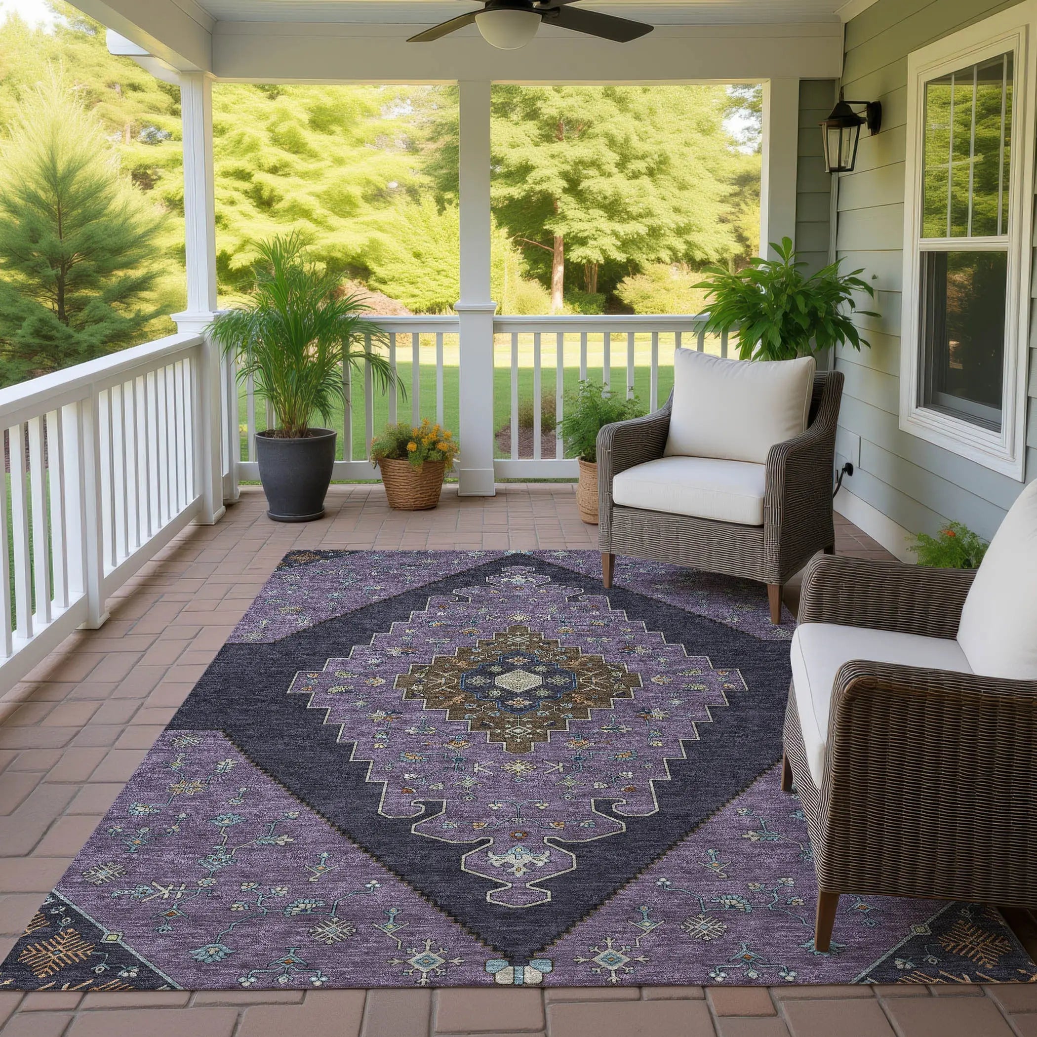8' X 10' Plum And Purple Geometric Washable Indoor Outdoor Area Rug Homeroots Outdoor