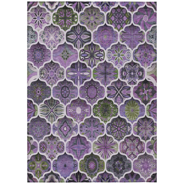 8' X 10' Plum And Purple Ogee Washable Indoor Outdoor Area Rug Homeroots Outdoor