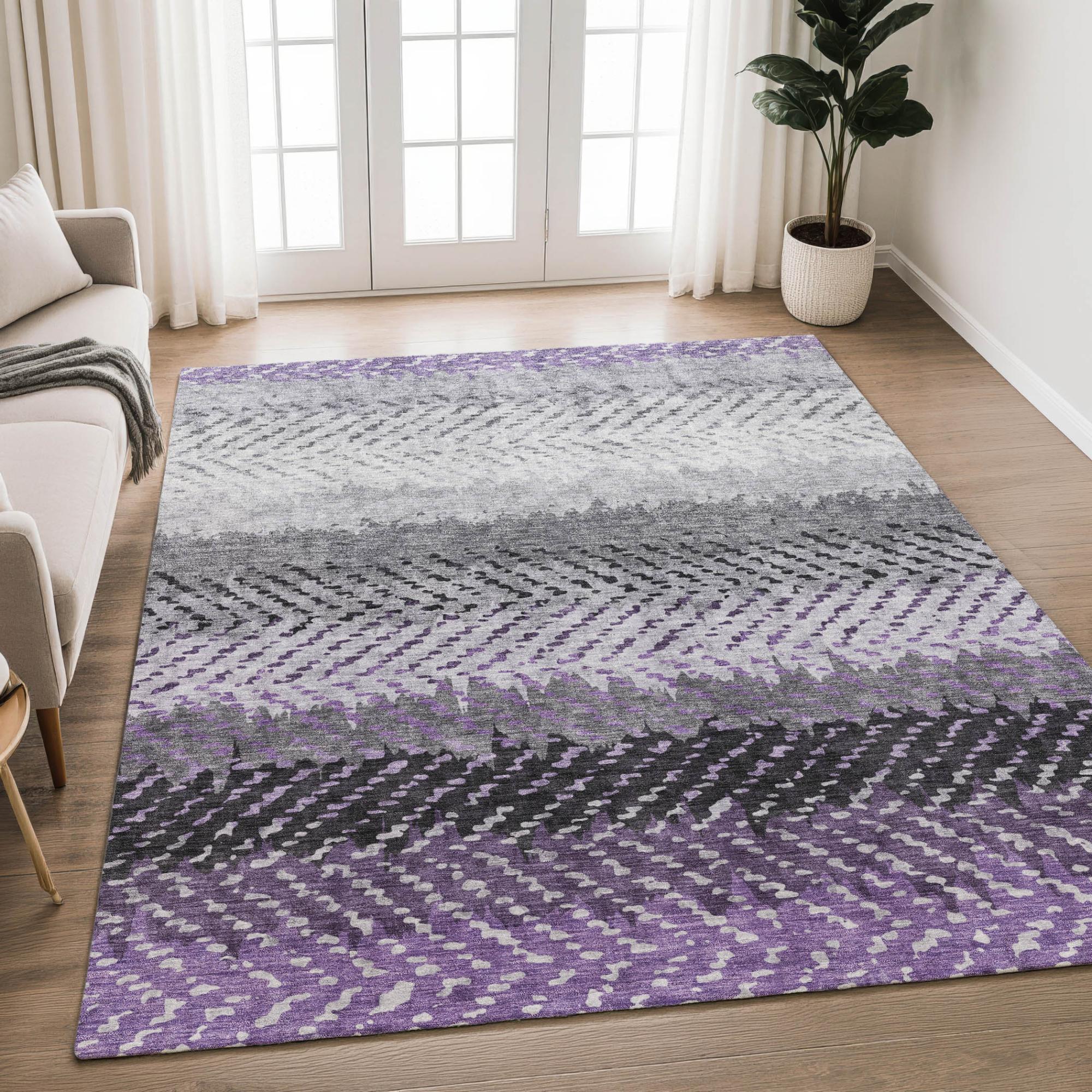 8' X 10' Plum And Purple Striped Washable Indoor Outdoor Area Rug Homeroots Outdoor