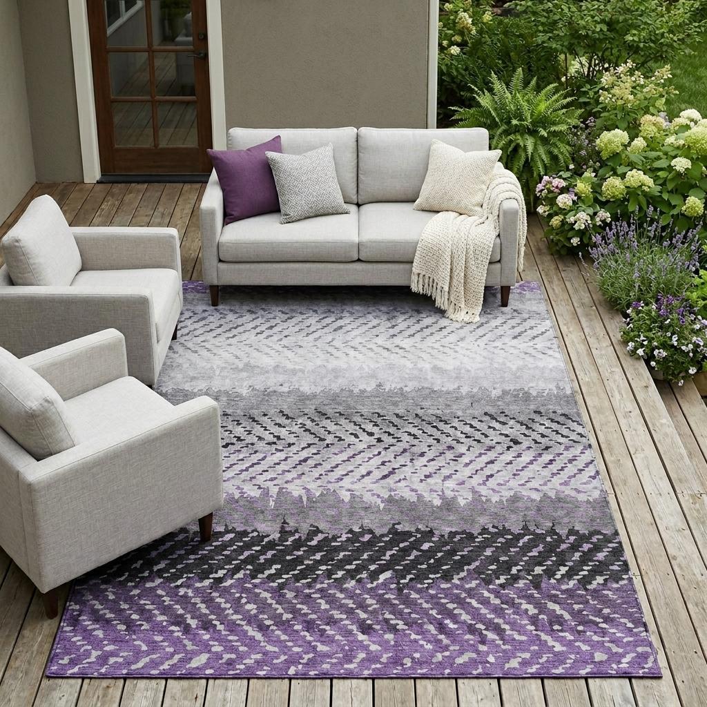 8' X 10' Plum And Purple Striped Washable Indoor Outdoor Area Rug Homeroots Outdoor