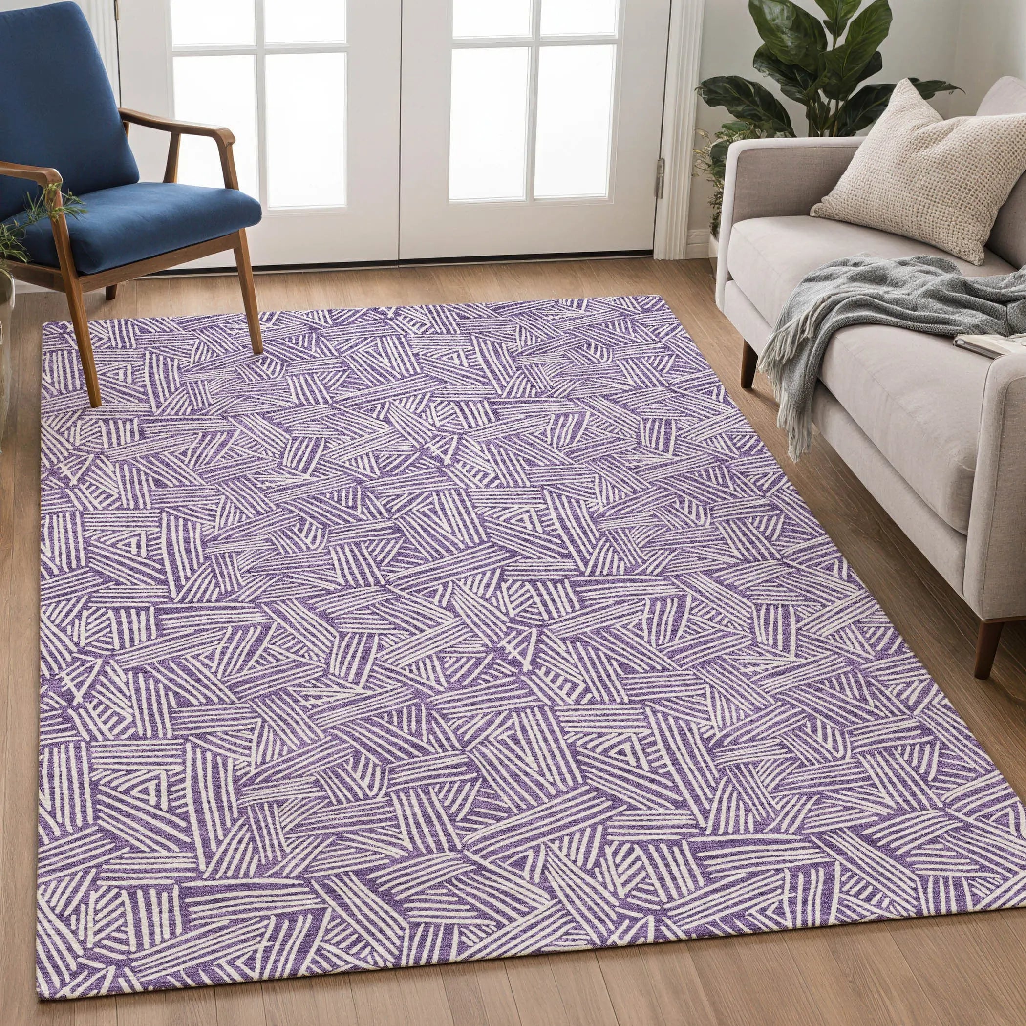 8' X 10' Purple And Beige Geometric Washable Indoor Outdoor Area Rug Homeroots Outdoor