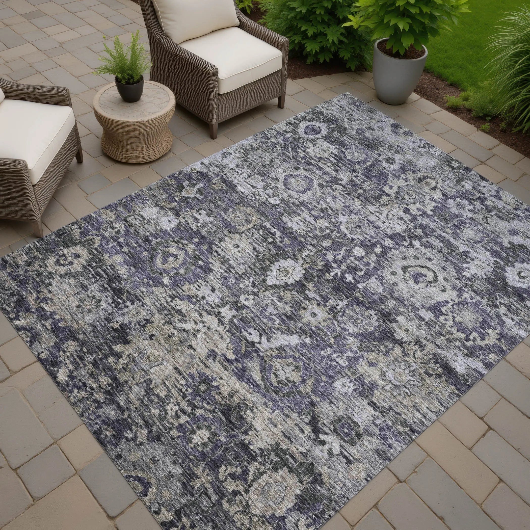 8' X 10' Purple And Gray Floral Washable Indoor Outdoor Area Rug Homeroots Outdoor