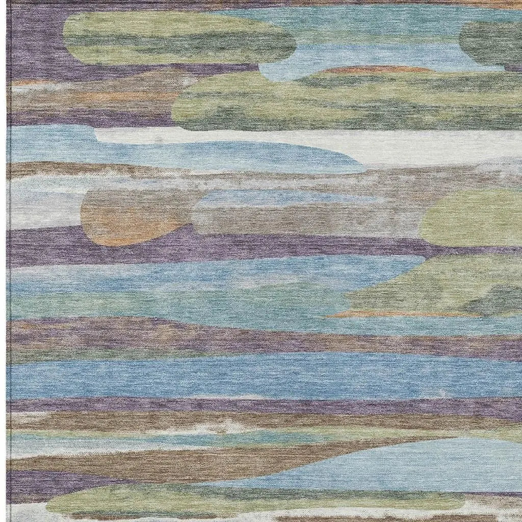 8' X 10' Purple And Green Abstract Washable Indoor Outdoor Area Rug Homeroots Outdoor